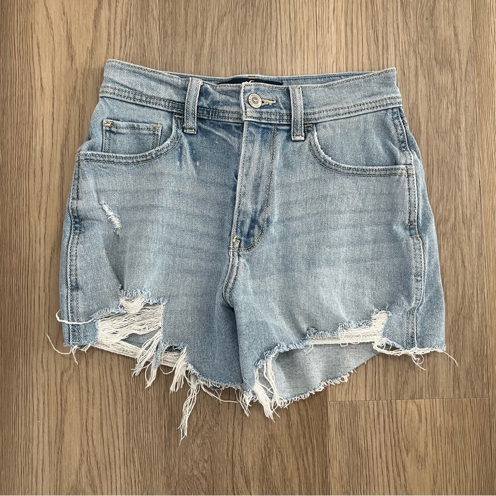 Hollister Light Blue Distressed Denim Jean Shorts